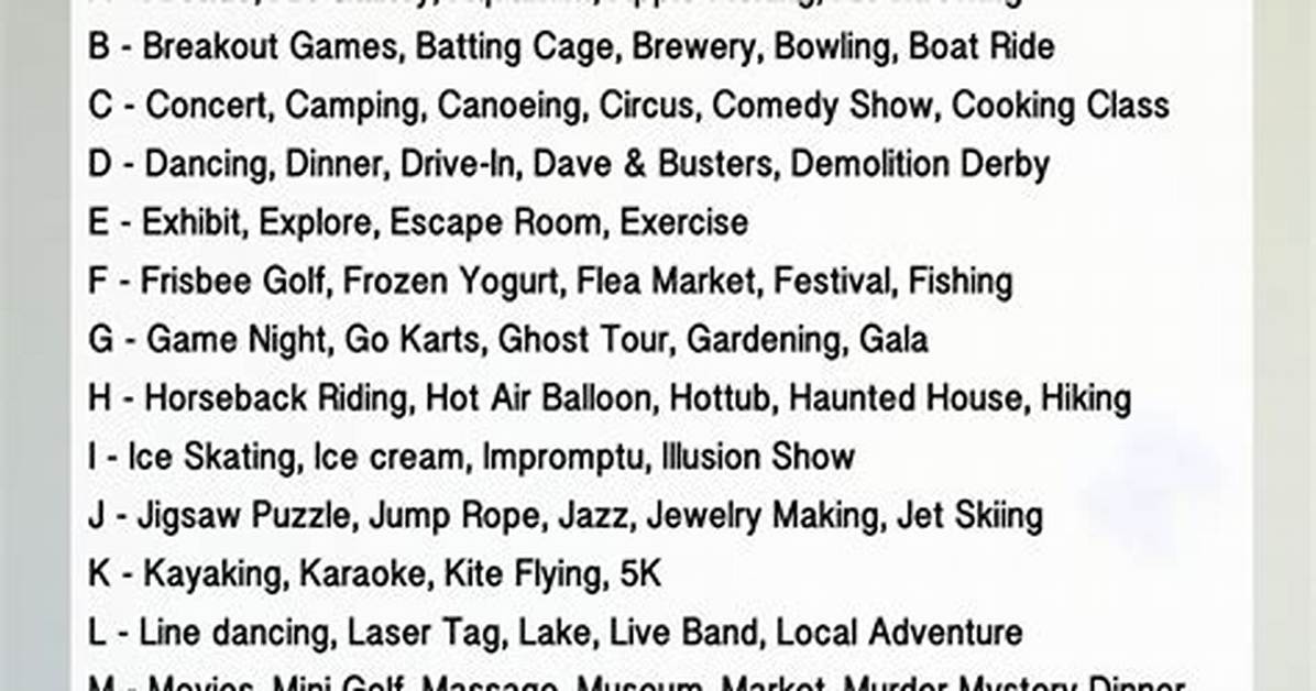 100+ Fun Alphabet Dating Ideas for Every Couple