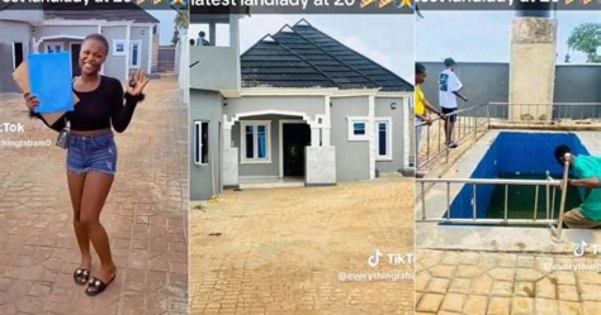 20-Year-Old Becomes Latest Landlady, Builds House with Swimming Pool, Paints It and Tiles Floor
