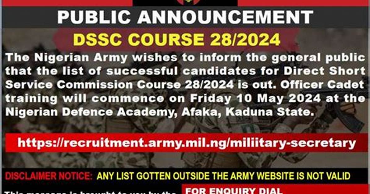 2024 Dssc: Nigerian Army Releases List of Successful Candidates