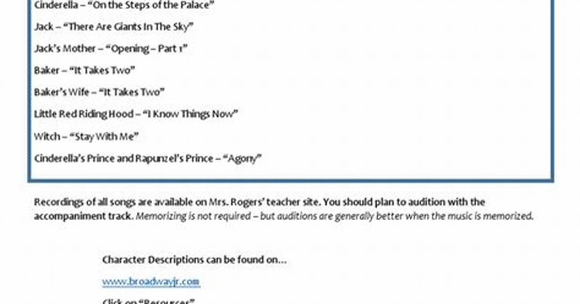 Audition Songs for into the Woods