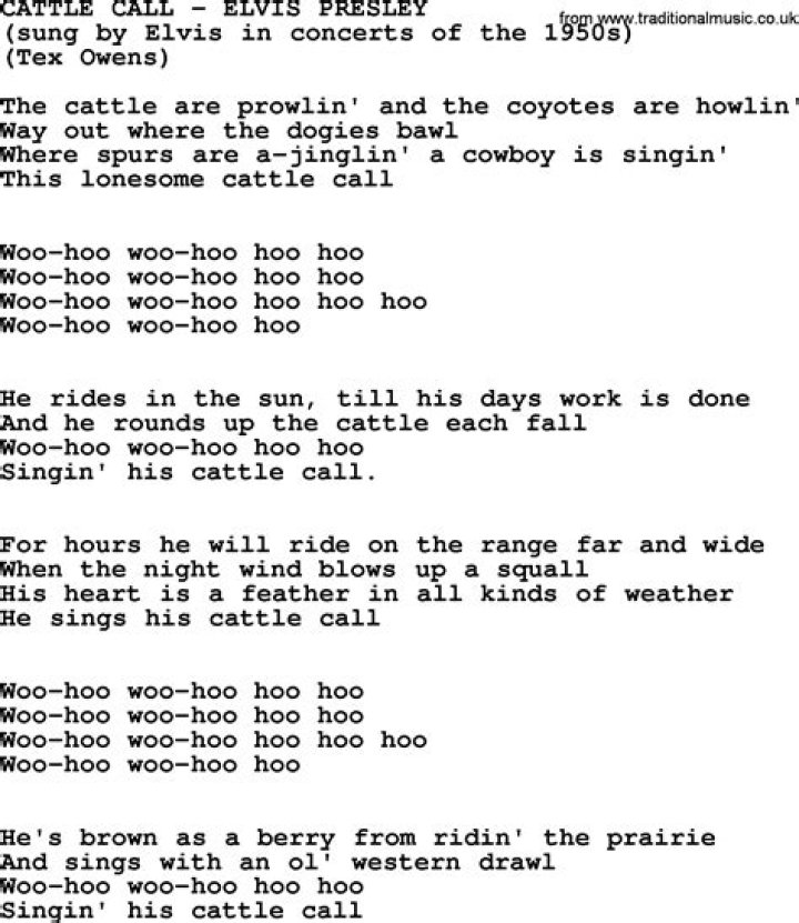 Cattle CallElvis Presley.txt, by Elvis Presley lyrics and chords