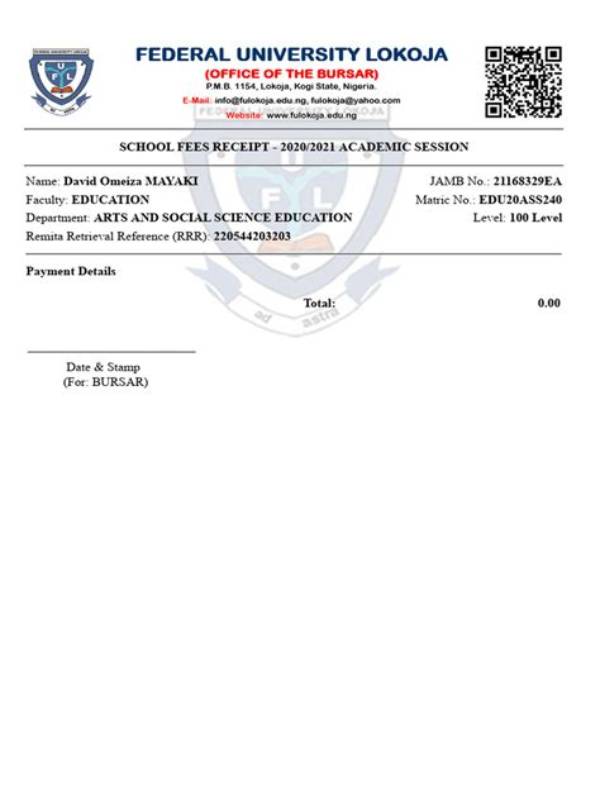 Federal University Lokoja School Fees