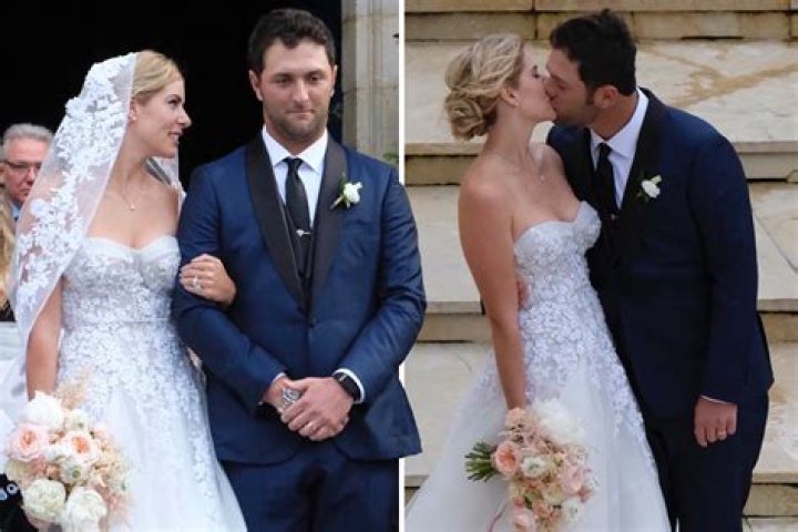 Golfer Jon Rahm marries sweetheart Kelley Cahill and plants big kiss on