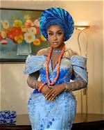 Ini Edo Shows Opulence and Elegance in Flamboyant Blue Dress, Fans React: "It's Giving Everything"