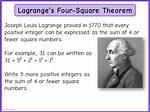 Lagrange Four Square Theorem (Bachet Conjecture) Calculator