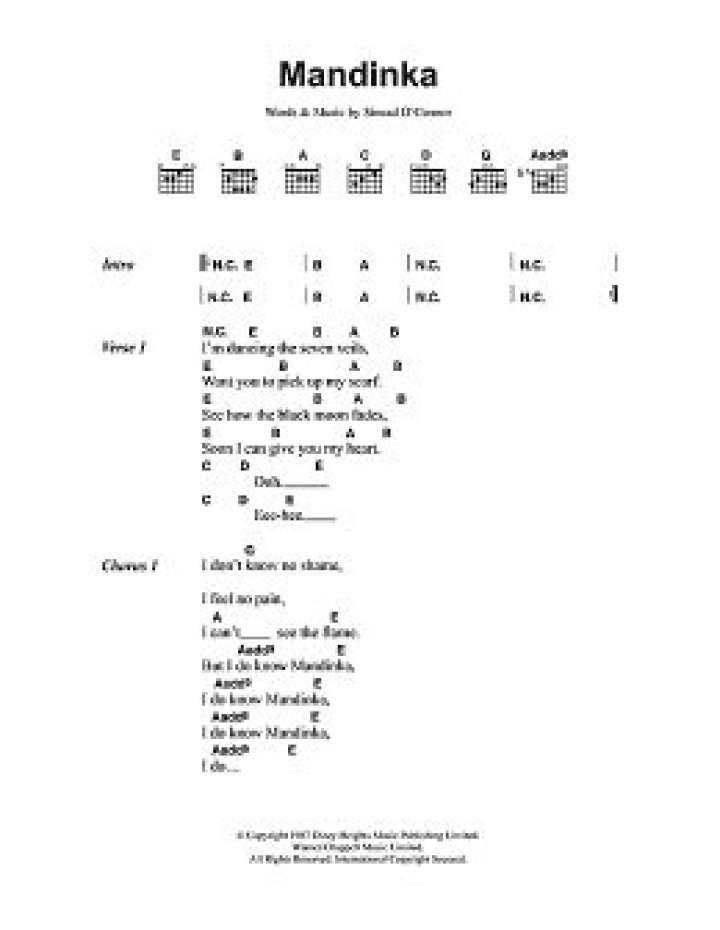 Mandinka (Guitar Chords/Lyrics) Print Sheet Music Now