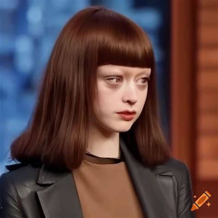 Mia goth getting her bangs trimmed on a talk show on Craiyon