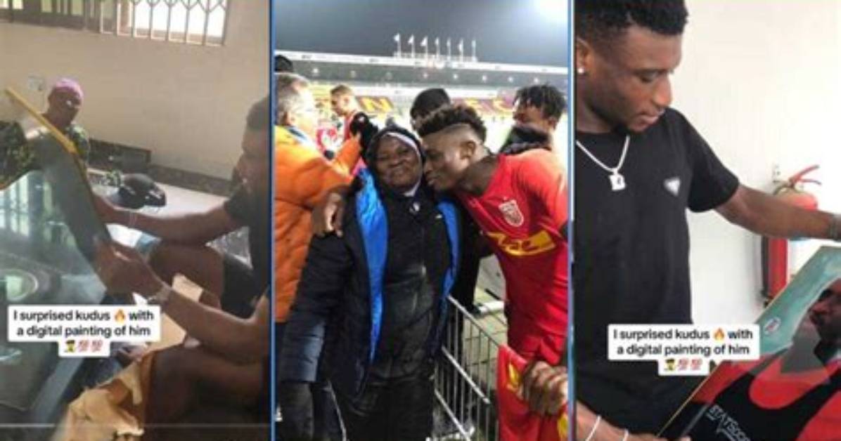 Mohammed Kudus: Footballer Receives Beautiful Painting from Fan in Video, Shows It to His Mum