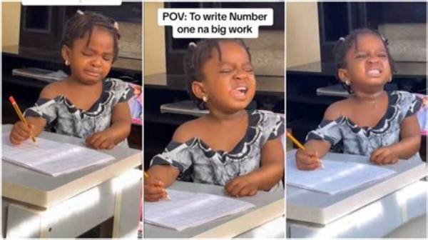 “Na by Force? ” Kid Cries, Holds Pencil as She Tries to Do Maths Homework, Mum Films Her Drama