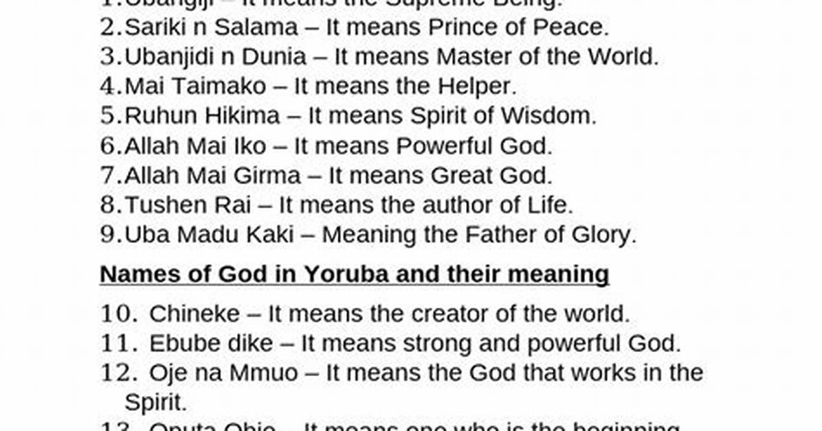 Names of God in Nigerian Languages and Meanings Explained