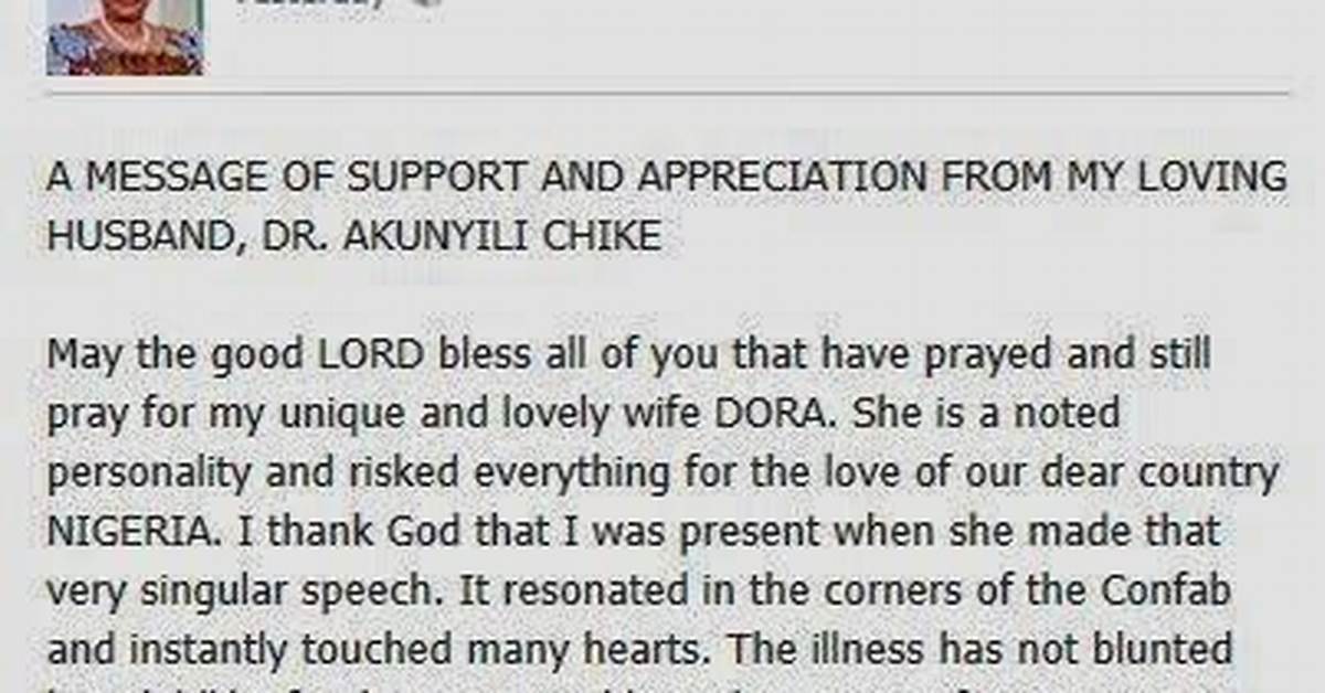 Posthumours Birthday Message from Dora Akunyili's Husband to Her