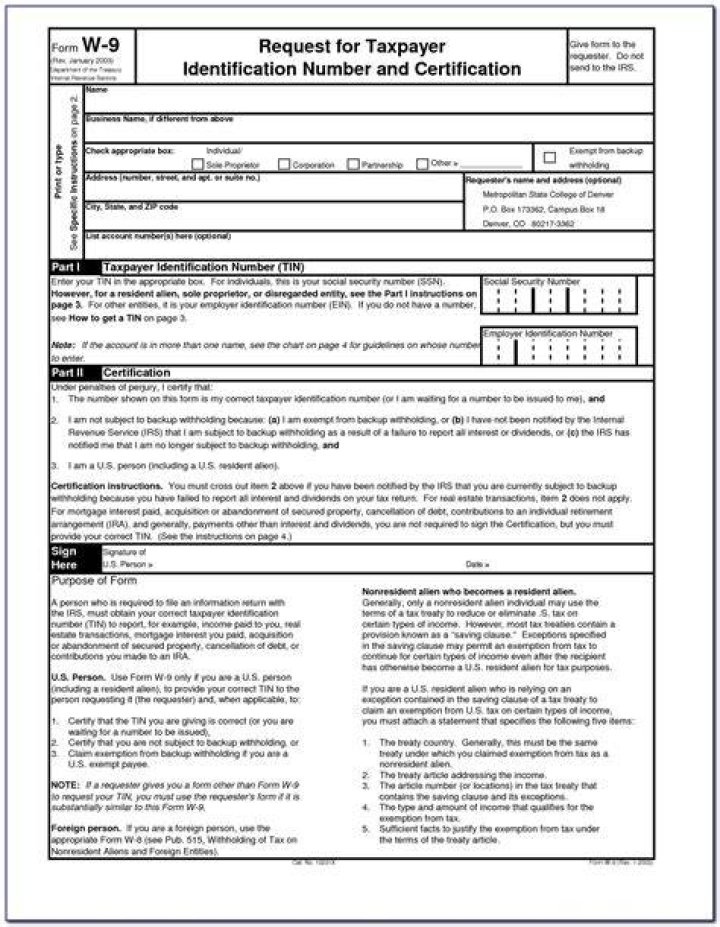 Printable W 9 Form Texas