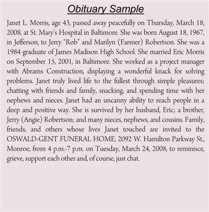 Sample obituary wording wmret