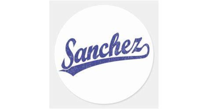 Sanchez script logo in blue classic round sticker Zazzle