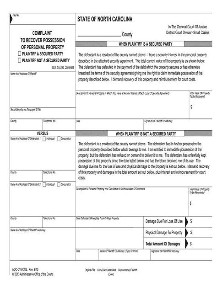 Small Claims the North Carolina Judicial Branch Form Fill Out and