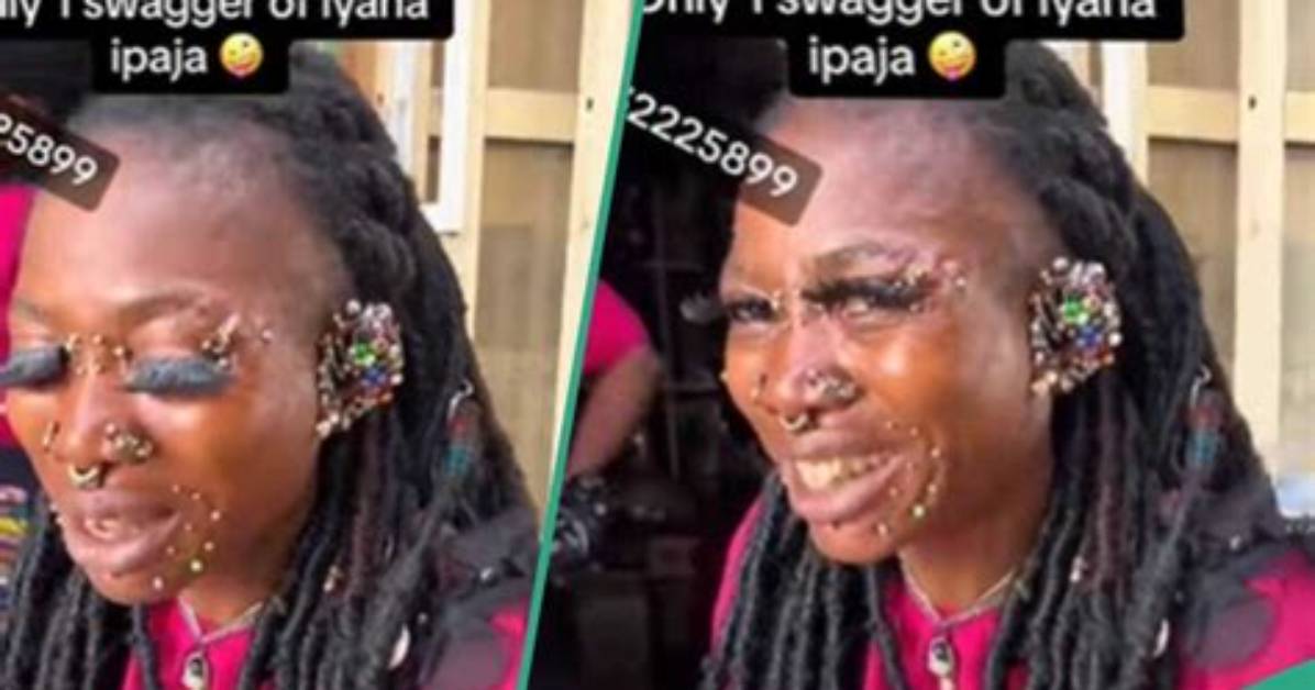 Woman's Multiple Facial Piercings Give Netizens Tough Time: "Dis One Just Park Iron Full Her Ears"