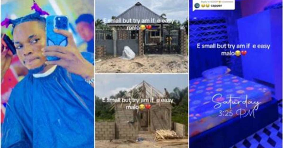 Young Nigerian Man Builds Tiny House, Fences It with Cement Blocks, Tiles Interior and Install Pop
